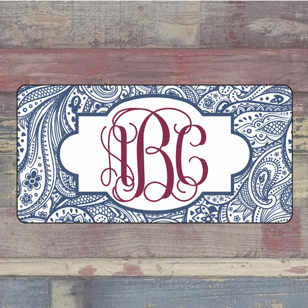 Blue Paisley Monogrammed License Plate