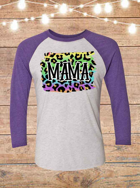 Colorful Leopard Mama Raglan T-Shirt