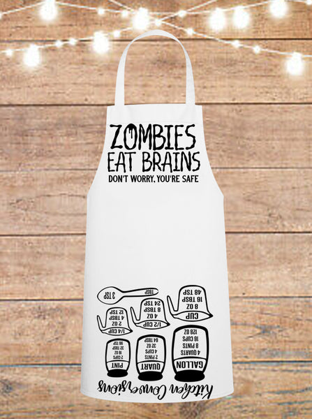 Zombies Eat Brains, Don't Worry, You're Safe Cheat Sheet Apron