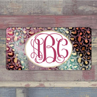 Abstract Leopard Monogrammed License Plate
