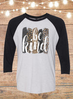 Be Kind Leopard Print Raglan T-Shirt