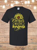 Begin With Kindness Sunflower Black T-Shirt
