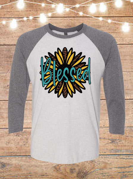 Blessed Leopard Sunflower Raglan T-Shirt