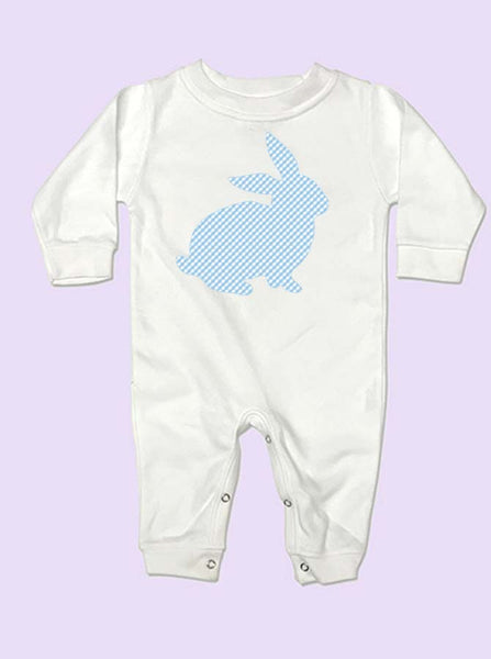 Blue Gingham Bunny Easter Long Sleeve Baby Romper