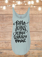 Boots Jeans Jesus and Country Music Tank Top