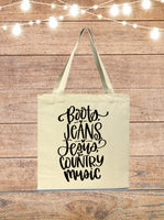 Boots Jeans Jesus and Country Music Tote Bag