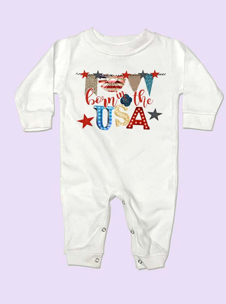Born In The USA Long Sleeve Baby Romper