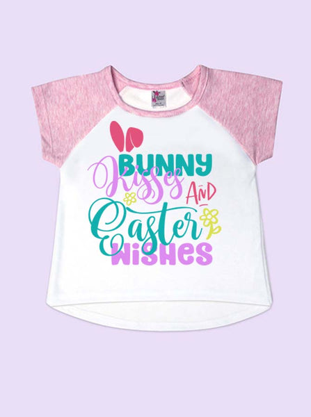 Bunny Kisses And Easter Wishes Girl Toddler Short Sleeve Raglan T-Shirt