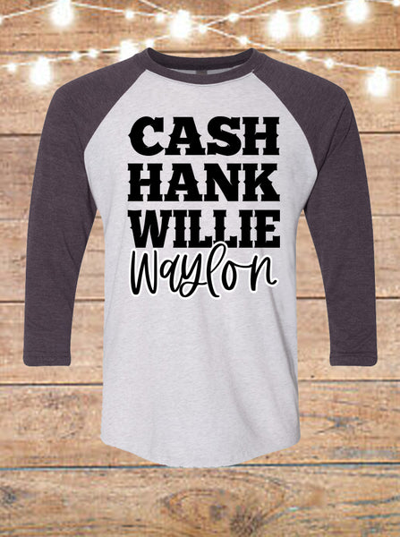 Cash Hank Willie and Waylon Country Music Raglan T-Shirt