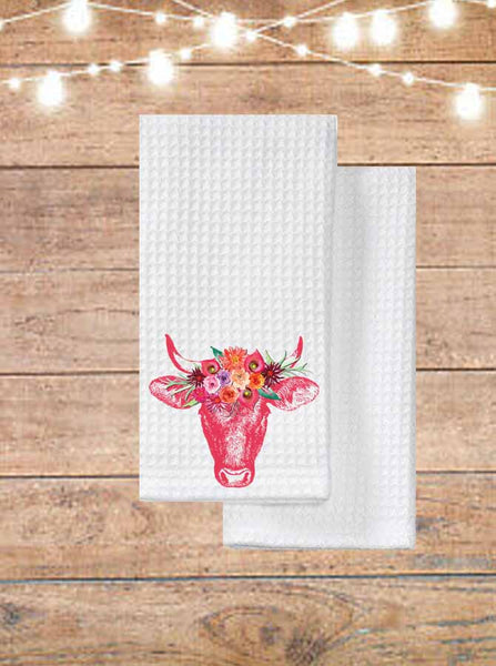 Coral Spring Cow Head Kitchen Towel