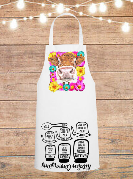 Cow In Flower Frame Cheat Sheet Apron