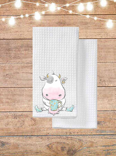 Cow With Coffee Kitchen Towel