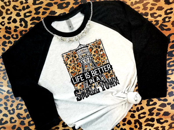 Cuthbert Georgia Water Tower Leopard Life Is Better In A Small Town Raglan T-Shirt