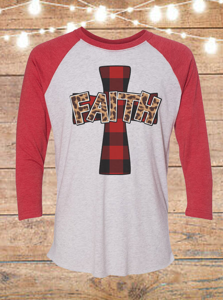 Faith Buffalo Plaid and Leopard Raglan T-Shirt