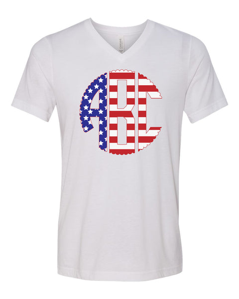 Flag Monogram White V-Neck T-Shirt
