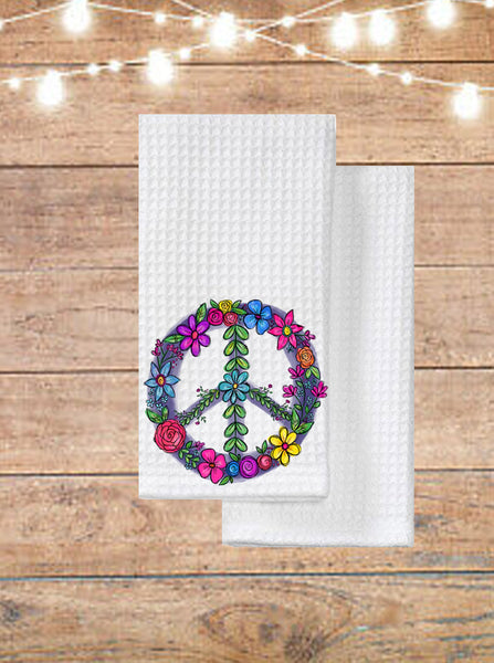 Floral Peace Sign Kitchen Towel