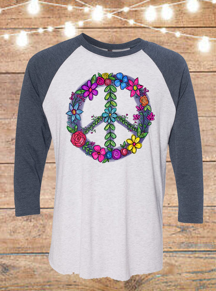Floral Peace Sign Raglan T-Shirt