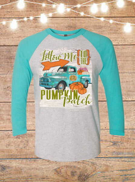 Follow Me To The Pumpkin Patch Vintage Truck Raglan T-Shirt