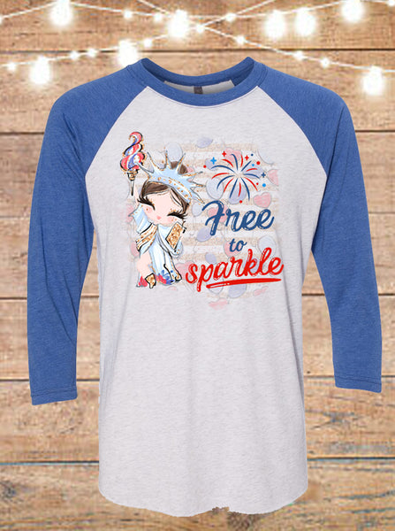 Free To Sparkle Statue Of Liberty Raglan T-Shirt