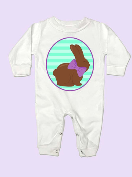 Girls Chocolate Easter Bunny Long Sleeve Baby Romper