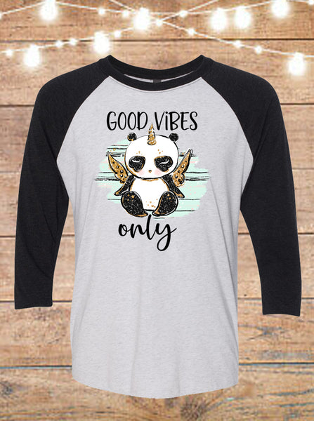 Good Vibes Only Panda Unicorn Raglan T-Shirt