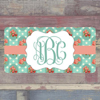 Green and Pink Floral License Plate