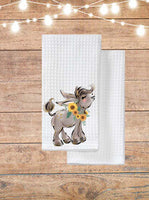 Happy Donkey With Sunflowers Kitchen Towel