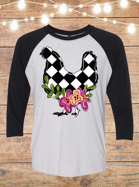 Harlequin Floral Chicken Raglan T-Shirt