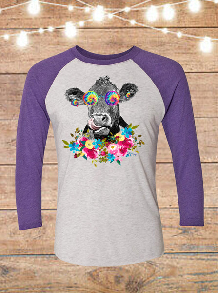 Hippie Cow Raglan T-Shirt