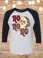 Ho Ho Ho Leopard Santa Christmas Raglan T-Shirt