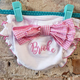 Monogrammed Baby Bloomers with Pink Gingham Bow