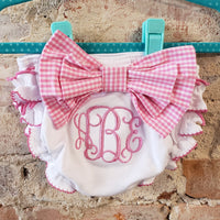 Monogrammed Baby Bloomers with Pink Gingham Bow