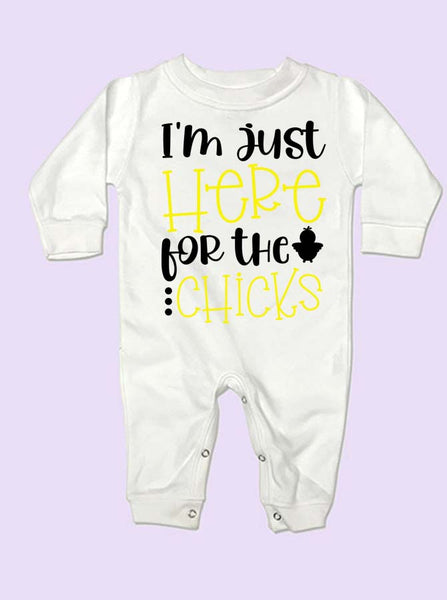 I'm Just Here For The Chicks Long Sleeve Baby Romper