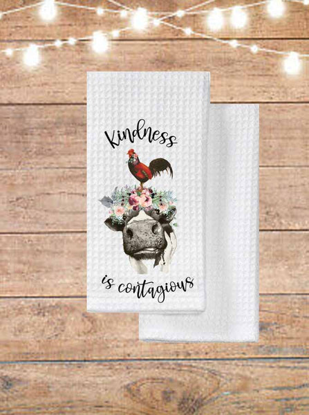 Kindness Is Contagious Cow and Chicken Kitchen Towel