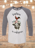 Kindness Is Contagious Cow and Chicken Raglan T-Shirt