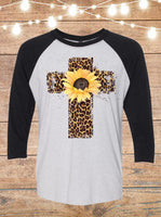 Leopard Cross With Sunflower Raglan T-Shirt