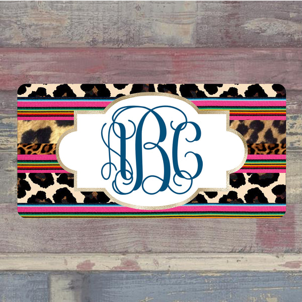 Leopard and Serape Monogrammed License Plate