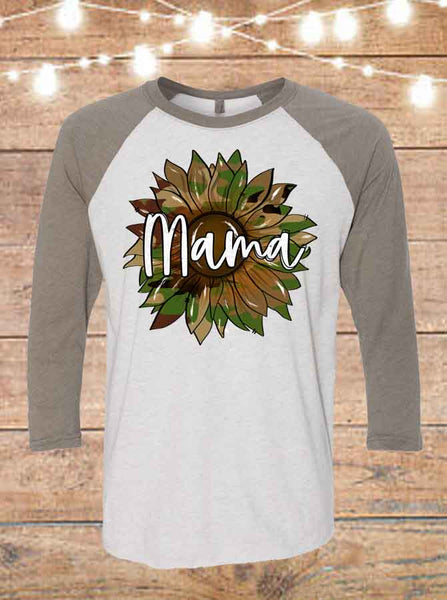 Mama Camo Sunflower Raglan T-Shirt