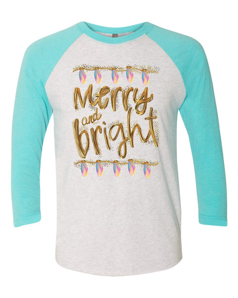 Merry and Bright Gold and Lights Christmas T-Shirt