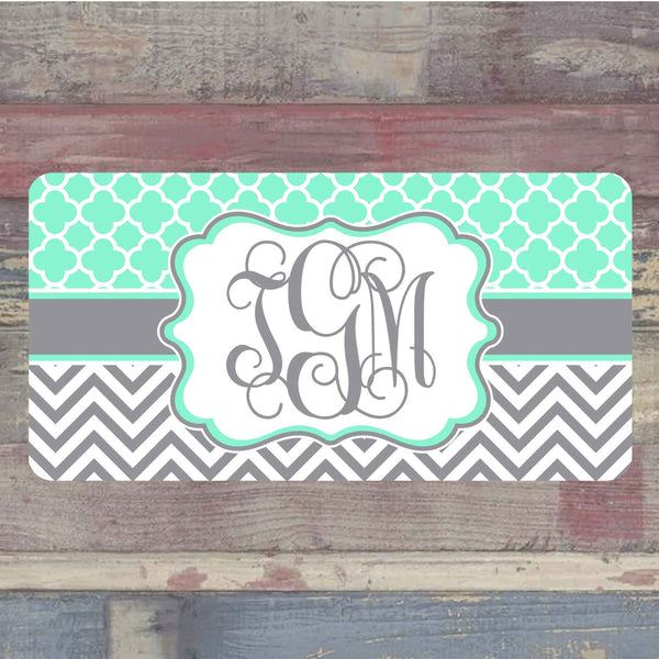 Mint and Grey Monogrammed License Plate