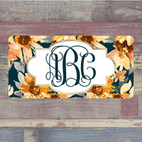 Navy and Yellow Floral Monogrammed License Plate