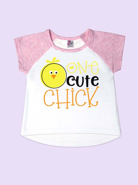 One Cute Chick Short Sleeve Toddler Raglan T-Shirt
