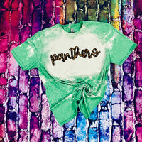 Pataula Charter Academy Panthers Leopard Script Bleached T-Shirt