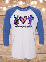 Peace Love Jesus Raglan T-Shirt