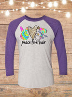 Peace Love Hair Hairstylist Raglan T-Shirt