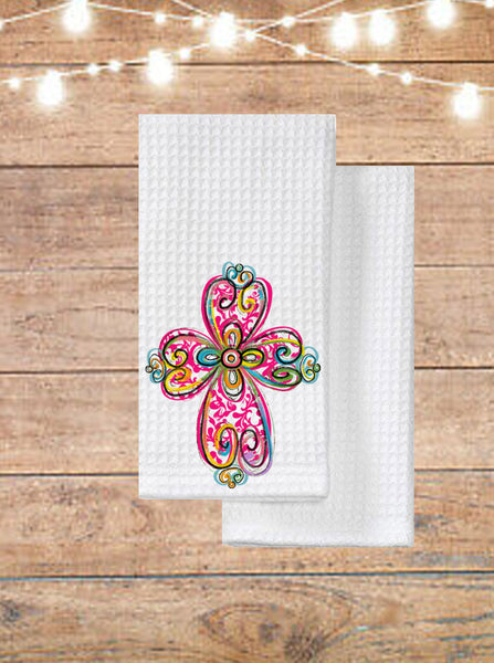 Pink Curly Cross Kitchen Towel