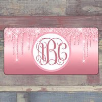 Pink Glitter Drip License Plate