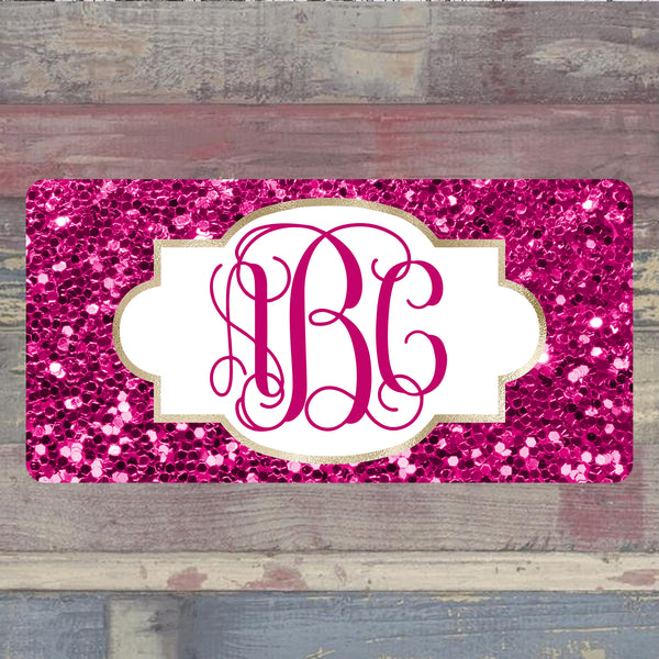 Pink Glitter License Plate