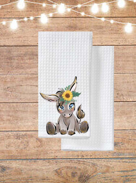 Pretty Donkey With Sunflower Kitchen Towel