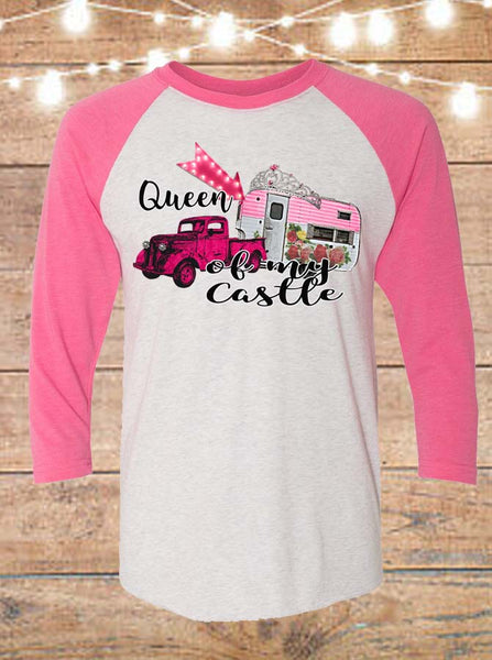 Queen Of My Castle Vintage Truck and Camper Raglan T-Shirt